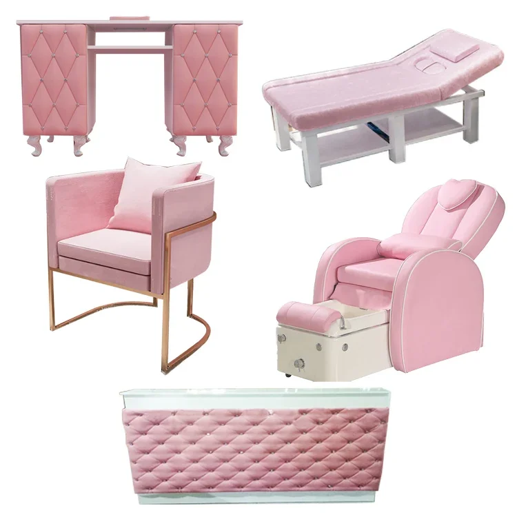 wholesale sets pink hairdressing beauty salon furniture and equipment shampoo chair styling chair set