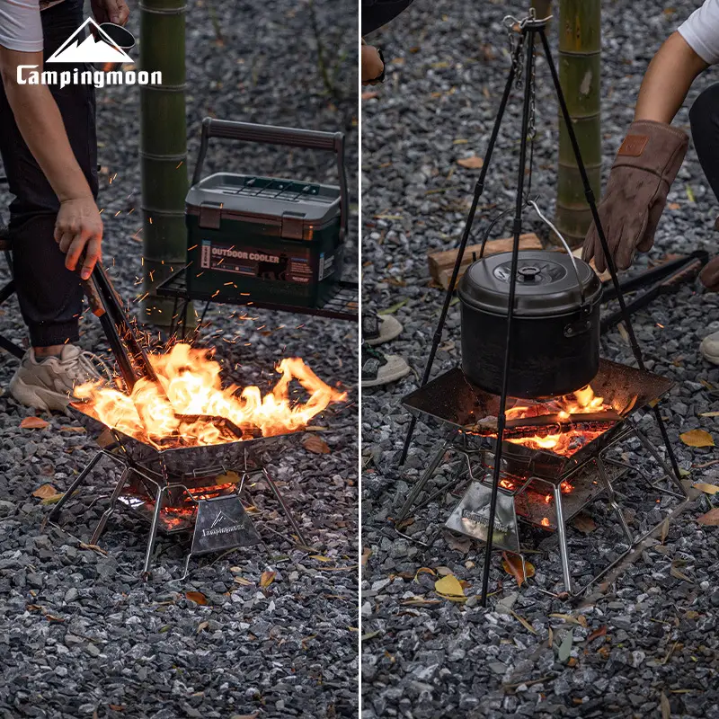 شواية CAMPINGMOON كبيرة قابلة للطي ومحمولة من الفولاذ المقاوم للصدأ، فرن شوي، شبكة شوي للتخييم والنزهات، شواية باربيكيو - 3