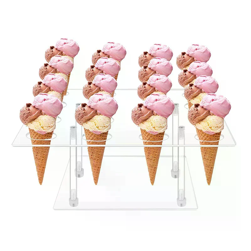 Holes Acrylic Ice Cream Cone Holder Cupcake Popcorn Rack Party Wedding Buffet Display Stand Transparent Ice Cream Shelf 6/16