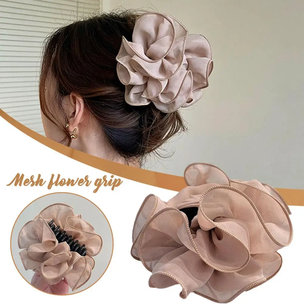 

INS Style Simple Chiffon Claw Clip Hair Bow Large Size Black Fabric Ribbon Flower Rose Claw Jaw Clamps Clip Accessories For X6G4