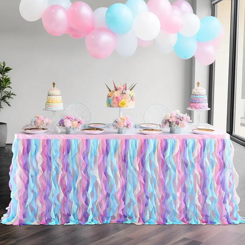 Tutu Table Skirt - Tulle Table Skirt Decoration - Mesh Fluffy Tulle Tablecloth for Birthday Party, Baby Shower, Gender Reveal, W