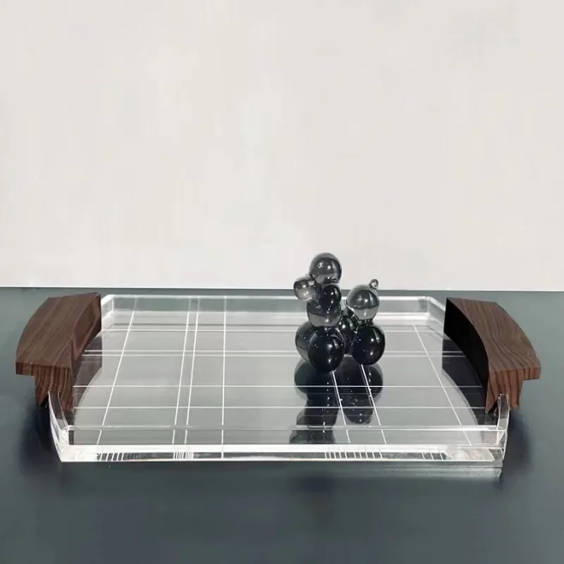 Modern Acrylic Transparent Grid Tray Luxury Fruit Plate Storage Box for Dining Room Living Room Home Decor Organizer Display