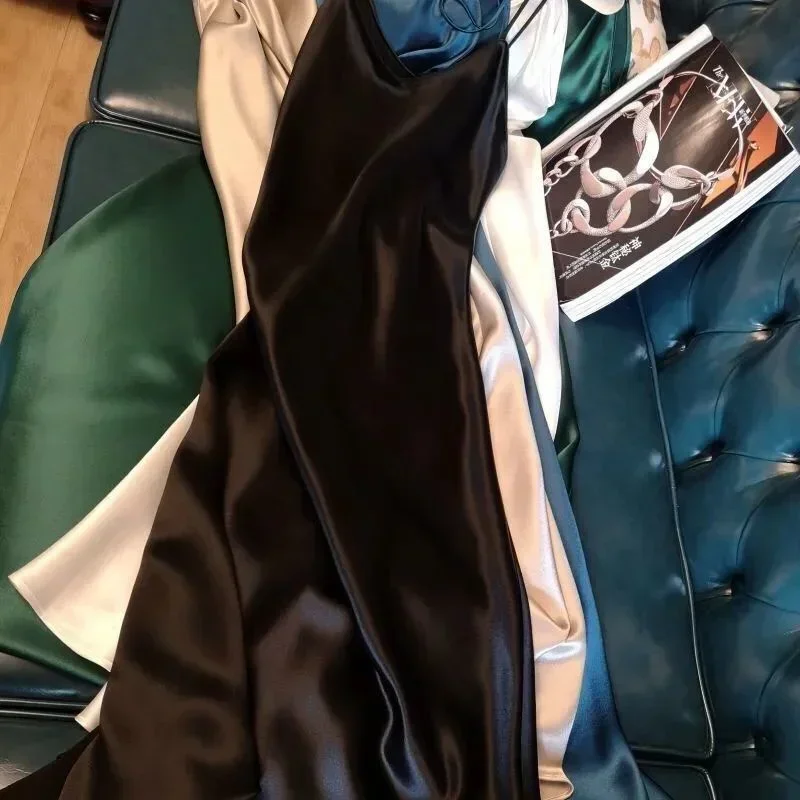 Populaire vrouwen nieuwe kunstzijde jurk lange satijnen jarretel avondjurken lange luxe dames formele kleding sexy dames