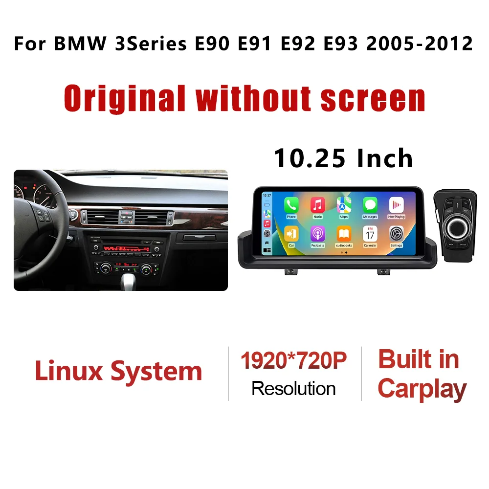 Per BMW Serie 3 E90 E91 E92 E93 2005-2012 Sistema Linux Dotato di Schermo Touch IPS da 10,25 Pollici Aggiornato. Compatibile con CarPlay e Android Auto wireless, mantiene le funzioni originali di