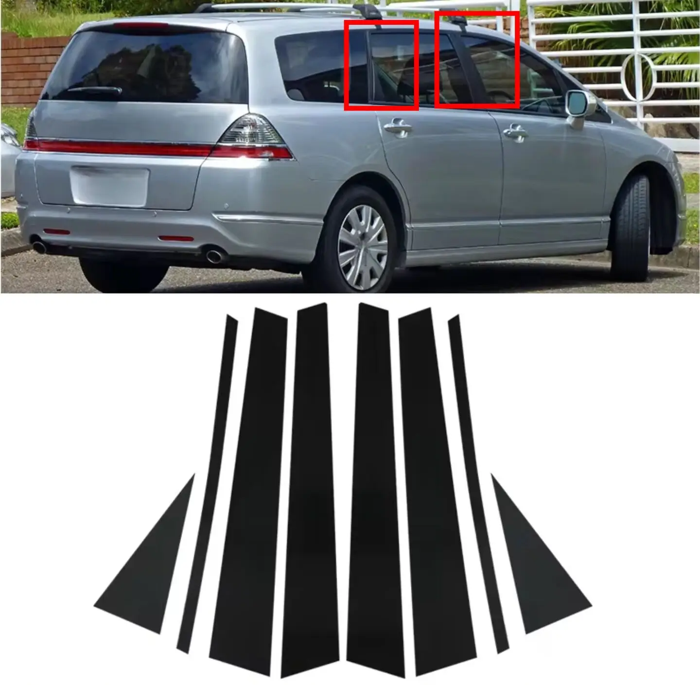 

8Pcs Glossy Black Pillar Posts Fit For Honda Odyssey RB1/2 2004 2005 2006 2007 2008 Door Side Window Deocr Cover Sticker