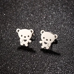 1 Pair Stainless Steel Animal Bear Small Earrings for Girls Sweet Girl Women's Daily Earrings