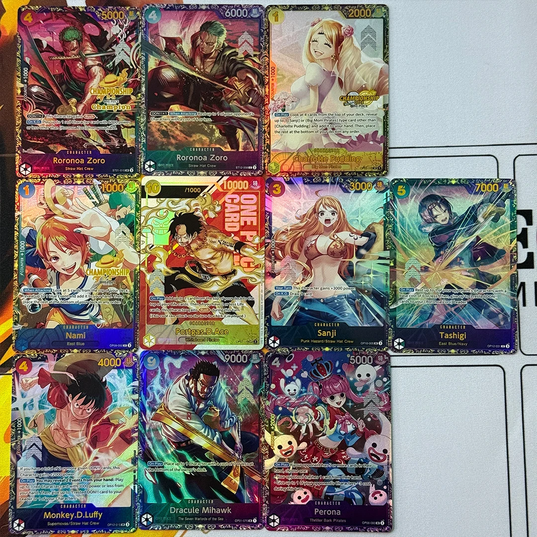 

Коллекционная карта DIY Proxy EN One Piece Card, сделанная своими руками, OPCG, с персонажами: Monkey.D.Luffy, Sanji, Nami, Zoro, Dracule Mihawk, Portgas·D·Ace.