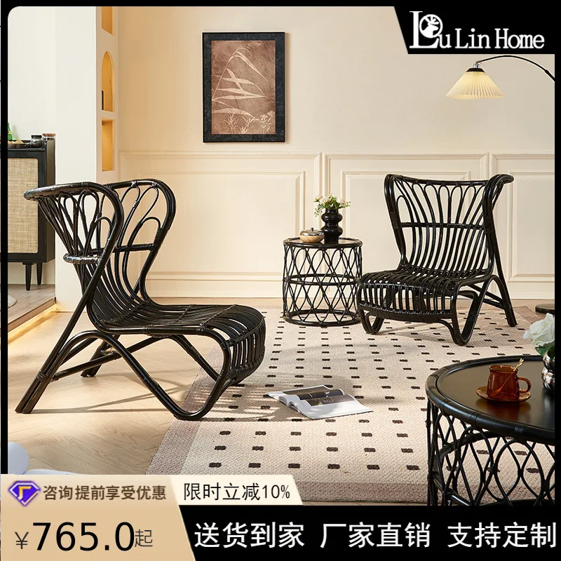 Nordic Single Rattan Chair Home Balcony Sofa Chair ins Homestay Hotel True Rattan Lounger