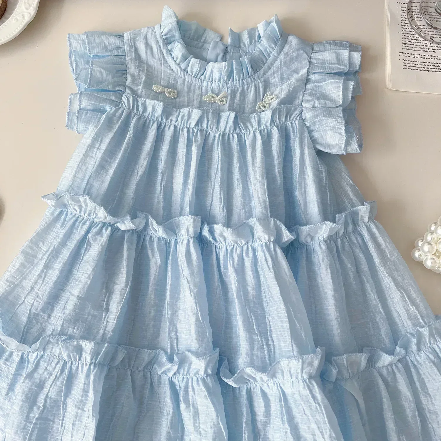 2024 Summer Baby Girls Sleeveless  Princess Dress Girl Beads Bowknot Beautiful Cute Dresses