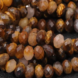Natural Good Quality Yellow Tiger Eye Gems Beads Faceted Flat Round Stone Beads For Diy Handmade Jewelry Necklace Bracelet 4*6mm