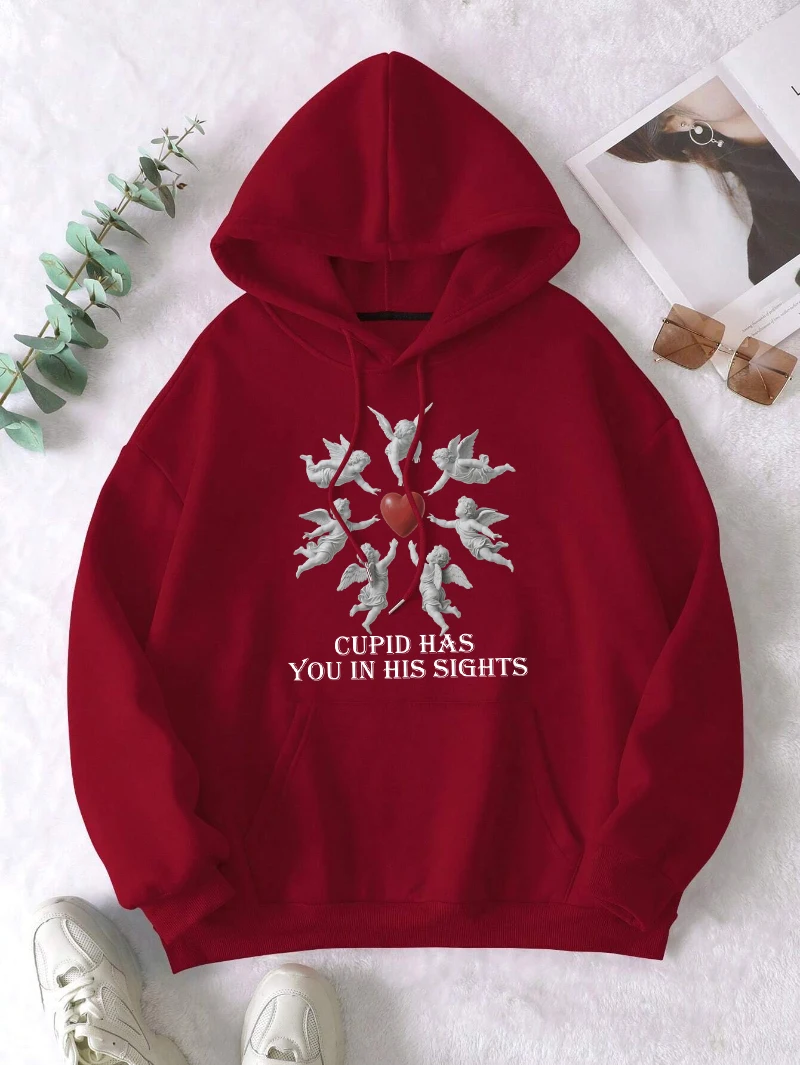 Cupid Has You In His Sights Print Women Hoody Autumn Fleece Hoodies Hip Hop Loose Streetwear Woman Casual All-Match Hoodie