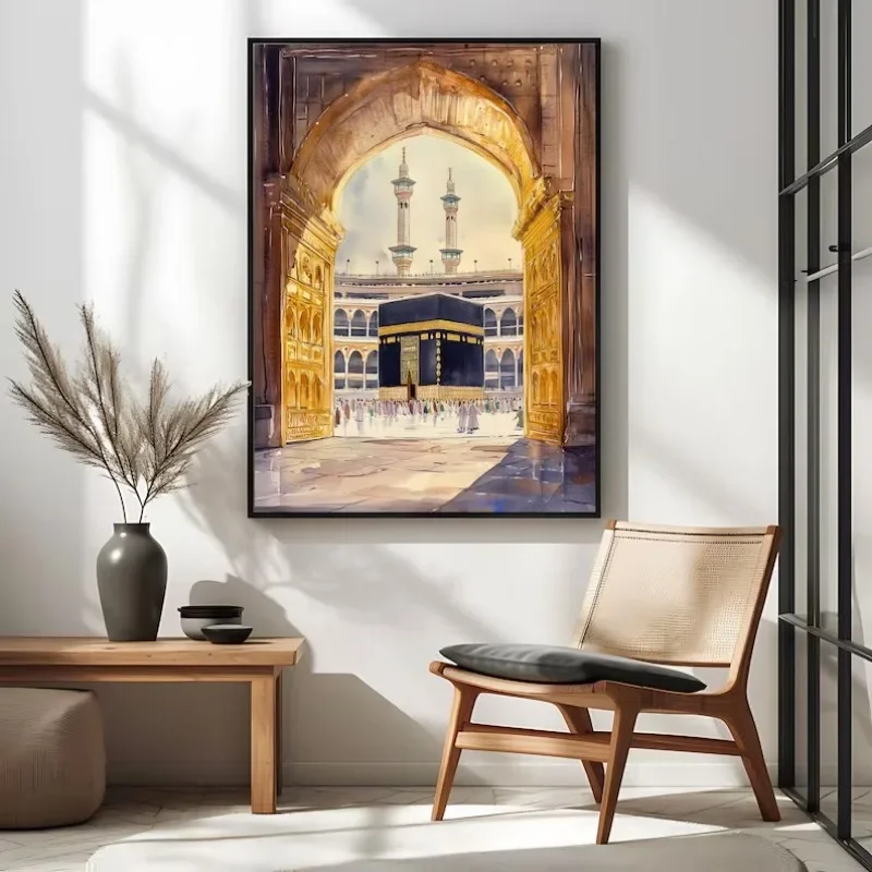 ملصق قماشي مطبوع عليه فن الكعب، لوحة فنية جدارية للمسجد المقدس، ديكور منزلي إسلامي، هدية إسلامية، ملصق الحج بدون إطار