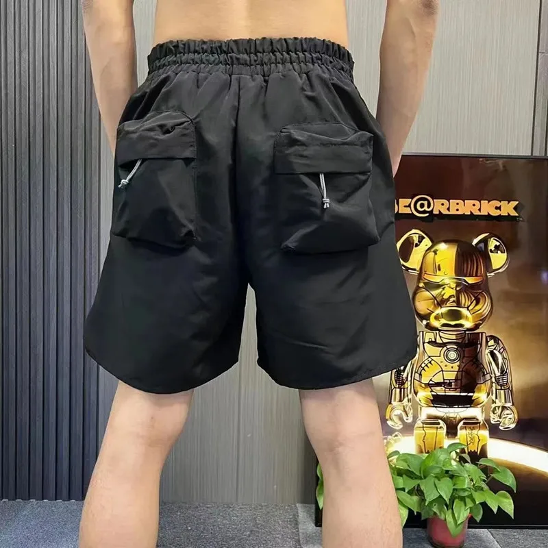 Calça cinco quartos de verão masculina, elástico na cintura, calça cargo, calça de praia, shorts esportivos, roupa coreana, coreana