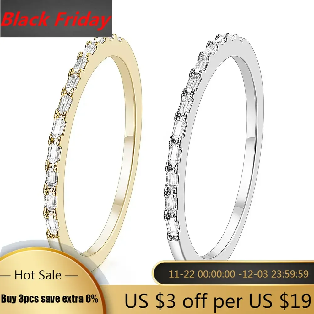 

Trumium Half Eternity Rings for women Baguette Cubic Zircon Anniversary Ring Minimalist Bridal Statement Band Thin Stacking Ring