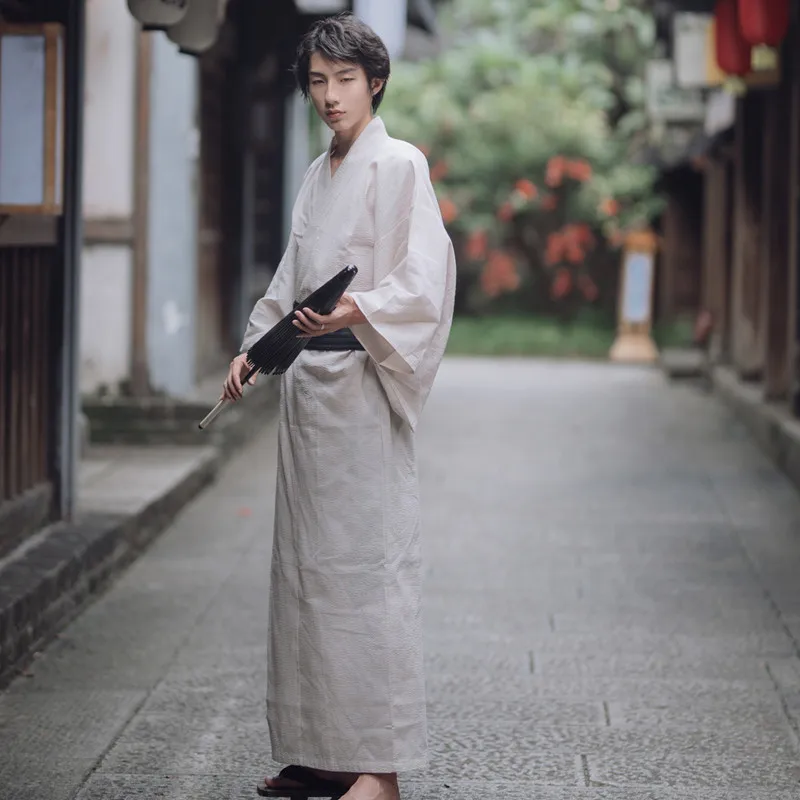 Pyjama Kimono 100% Katoenen Geweven Stof Mannen Lange Kimono Design Badjassen Gewaad Heren Jurk
