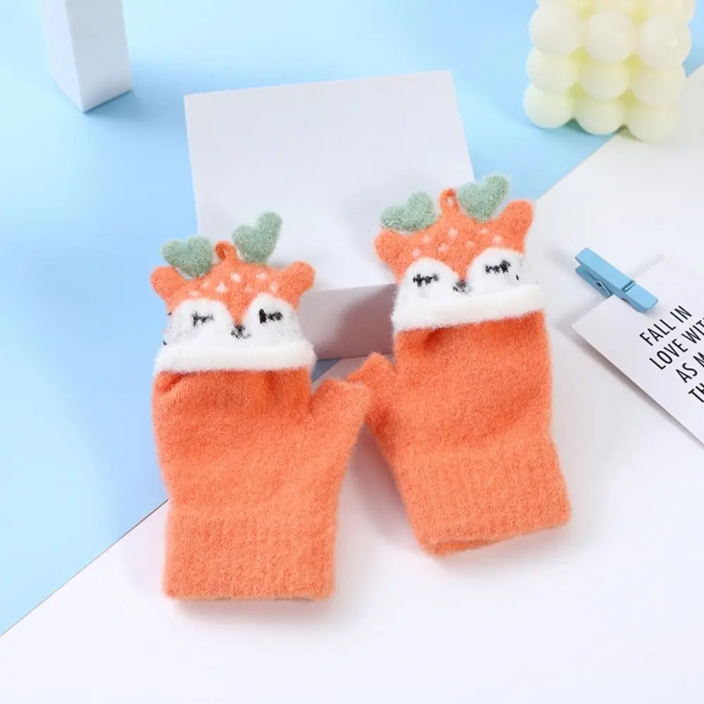 Вязаные детские перчатки с героями мультфильмов, толстые перчатки без пальцев, вязаные варежки для маленьких детей