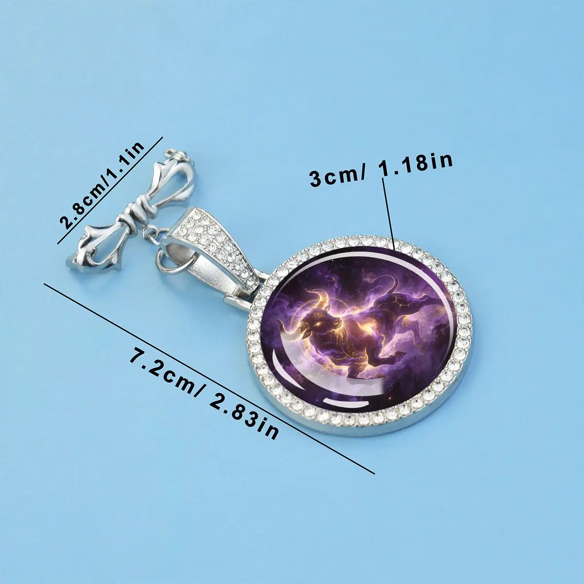 1PCS Taurus Bull Cosmic Purple Nebula Rhinestone Edge Zodiac Pendant Brooch Bow Clip Lapel Scarf Hat Pin Astrology Women Fashion