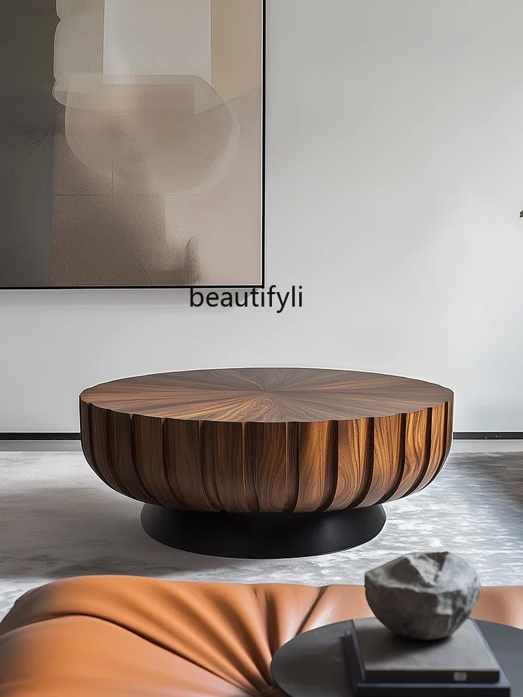 Italian minimalist round solid wood coffee table, high-end modern living room, personalized and creative, coffee table