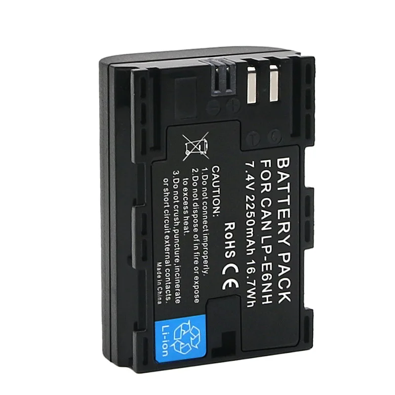 New 7.4V 2250mAh LP-E6NH Camera Battery with Type-C Input  For Canon EOS R R5 R6 80D 90D 60D 70D  5D IV 5DS R 7D Mark III