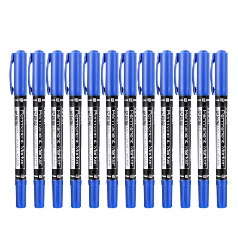 20st Permanente Markers Dubbele Tip Pen 0.5Mm/1Mm Zwart Blauw Rood Water Proof Snel Droog Kantoor Briefpapier Permanent Teken Marker Pennen