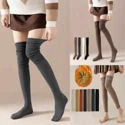 Women Autumn Winter Solid Color Warm Thigh High Socks Over Knee High Footless Socks Long Leg Warmers Thermal Cuffs Long Socks