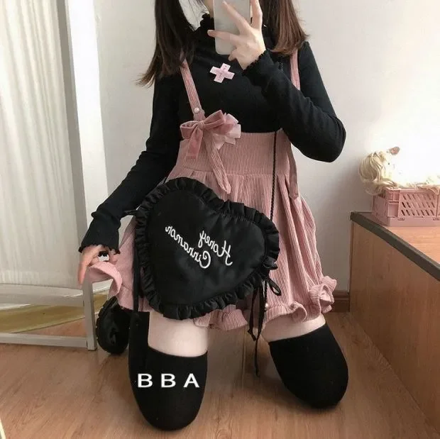 Vintage Lolita Corduroy Jumpsuit Women Japanese Kawaii Suspender Overalls Casual Loose Pants Female Solid Rompers School Clothes