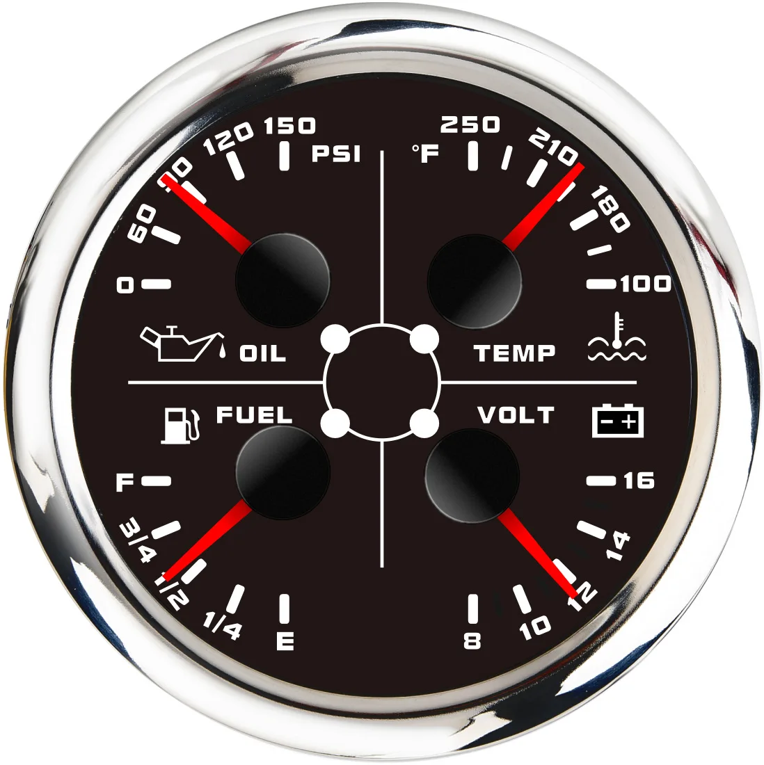 Car Multifunction Gauge Fuel Level Voltmeter Water Temperature Oil Pressure Gauge Red LED