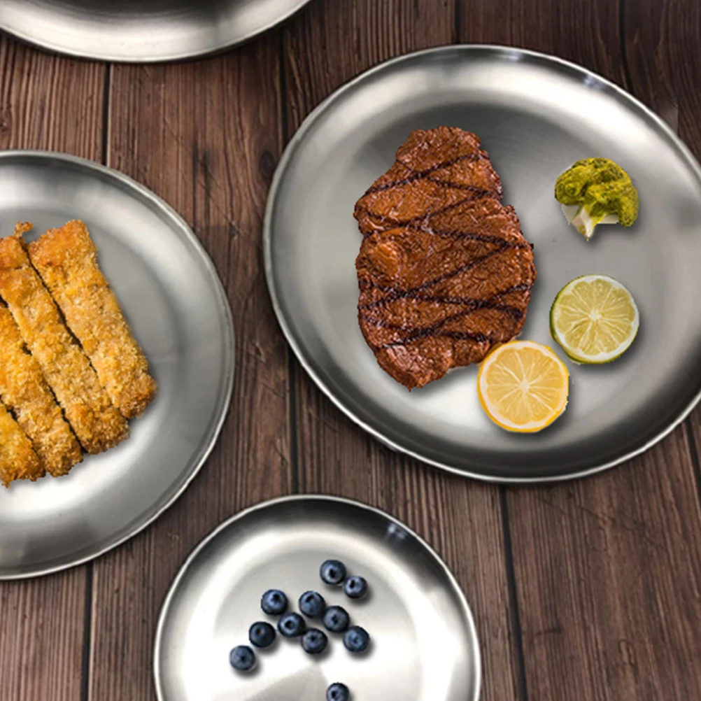 

2Pcs Stainless Steel BBQ Plate Thickened Round Cake Easy Clean Kitchen Home Restaurant Hotel Use