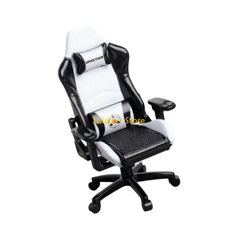 Y4QA 1:12 Miniature Gaming Chair Model, Plastic Display with Rotating Base for Pretend Play and Tabletop Photo Setup