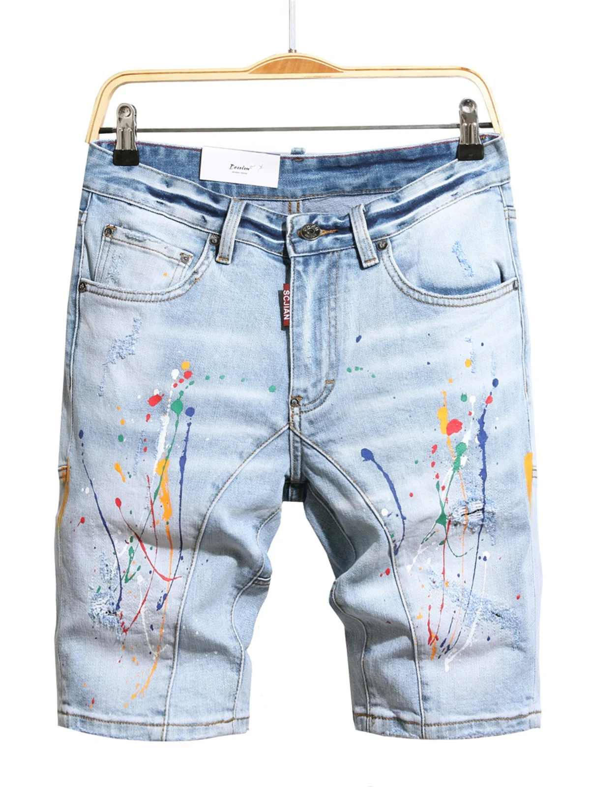 

Мужские джинсовые шорты Light Wa, летние, новые, с пятью карманами, с эффектом потертости, модные, прямого кроя, со средней посадкой, повседневные