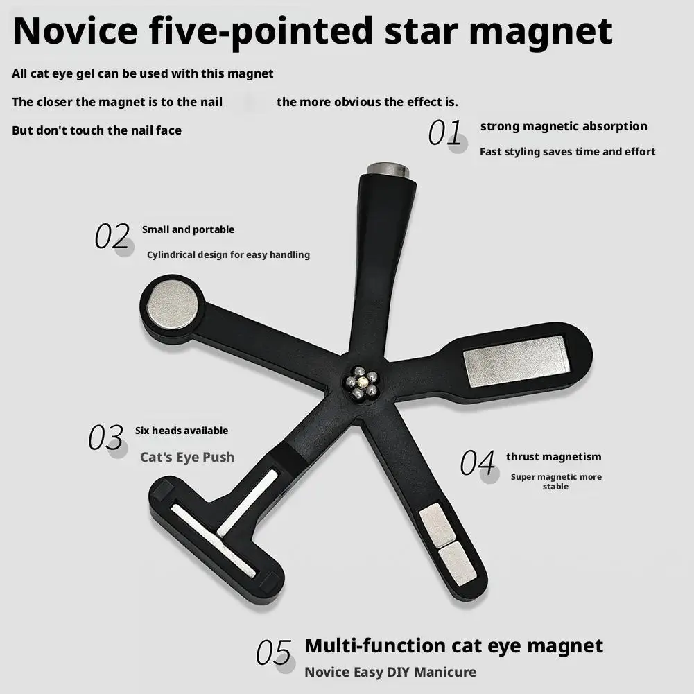 Outil magnétique pour Nail Art 6 en 1 avec champ magnétique puissant pour vernis Gel, aimant professionnel œil de chat pour ongles, crée plusieurs