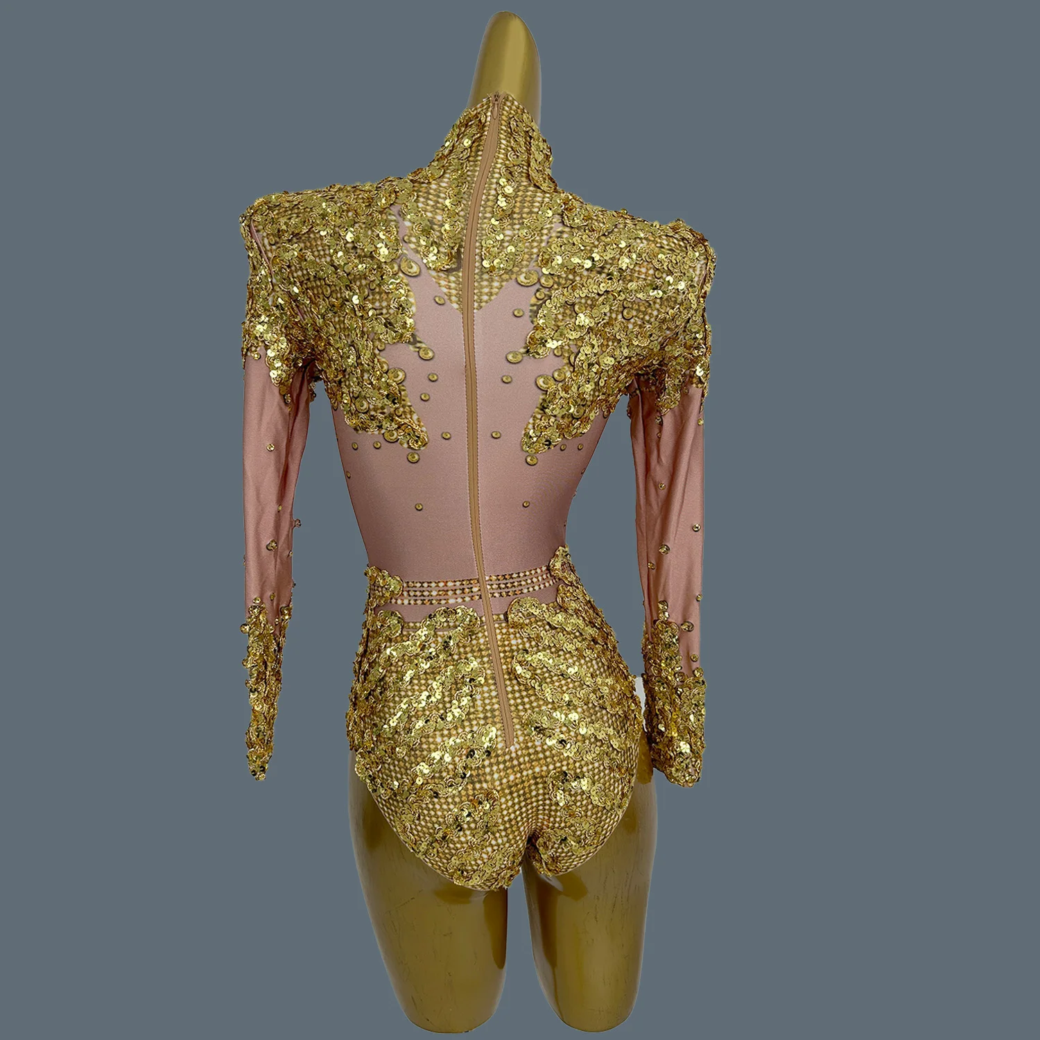 Sparkly Sequins Spandex Long Sleeve Bodysuit Women Sexy Nightclub Performance Dance Costume gig Dancer Show Stage Outfit Yiniang