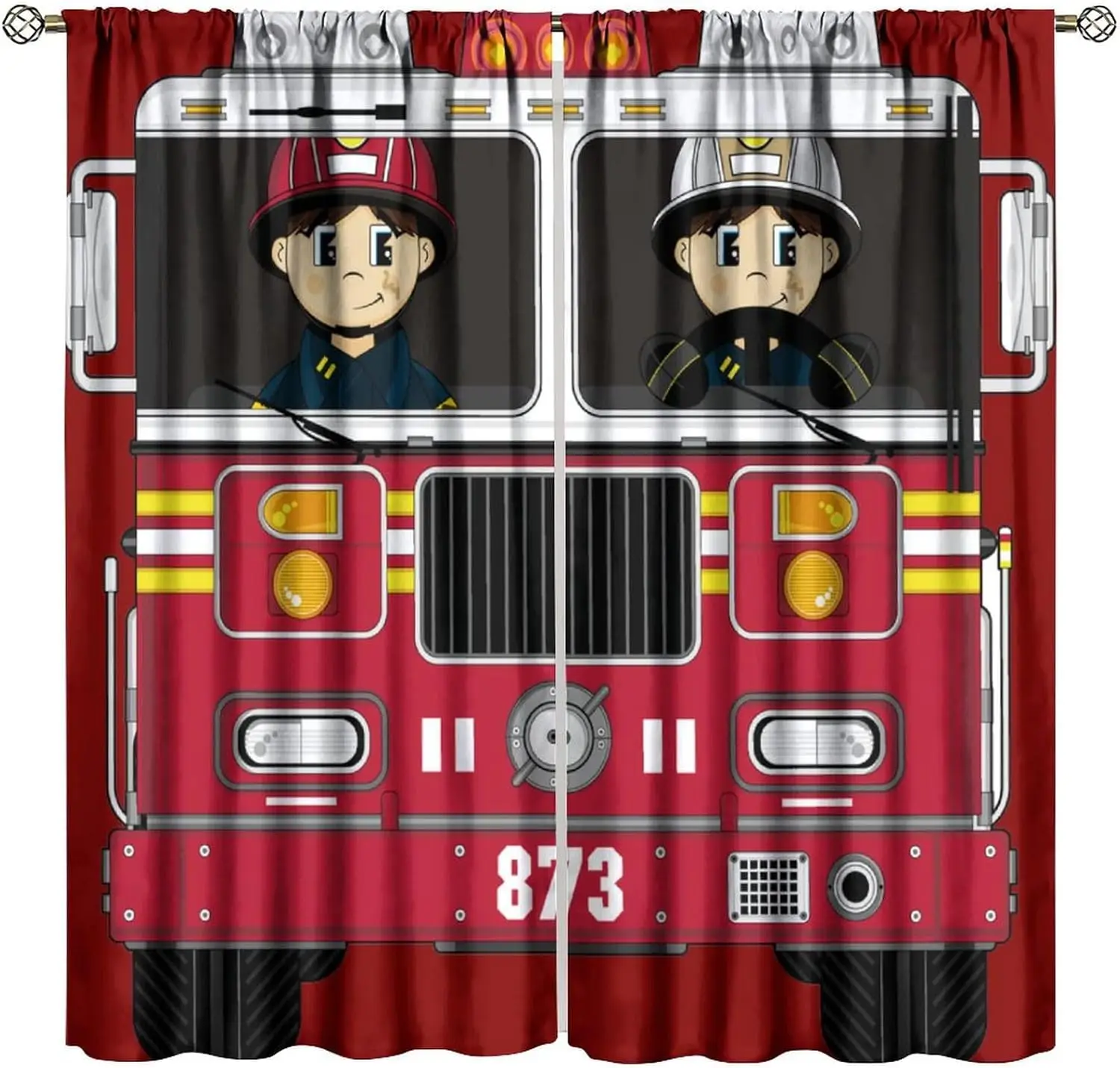 Cortinas 3D de Camión de Bomberos, Cortinas de Dibujos Animados de Camión de Bomberos, Cortinas Negras y Rojas para Ventanas de Automóviles, para Dormitorio, Sala de Bomberos