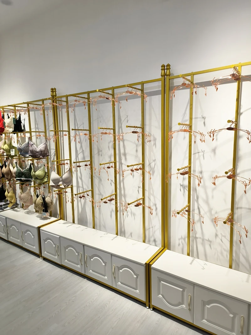 2023 USA/Japan Luxury Gold Large lingerie/Bra Display Rack For Clothing Store Underwear Iron Hanging Shelves For Mall Decorative