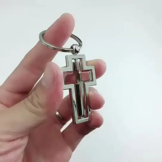 Chic Cross Keychain Religious Gifts Metal Keyting 360 Degree Rotating Christian Gift For Car Pendant  Key Chain Ring Holder K420