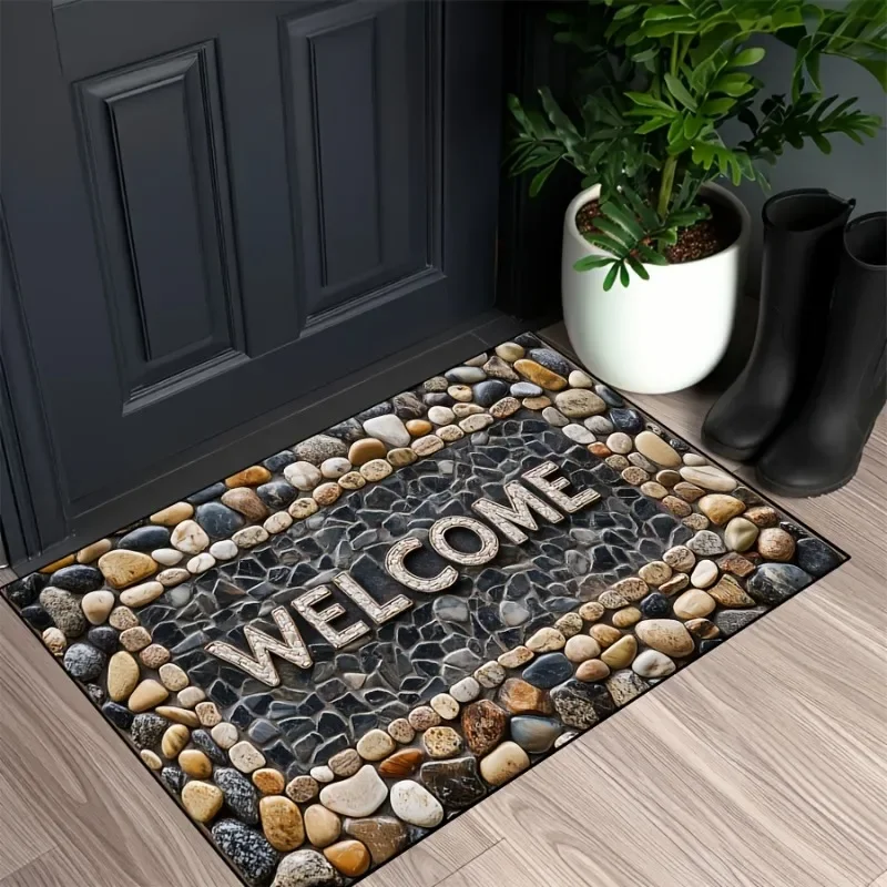 Stone Pattern Non-Slip Door Mat - Machine Washable, Durable for Indoor/Outdoor Use for High Traffic Areas - Home & Room Decor