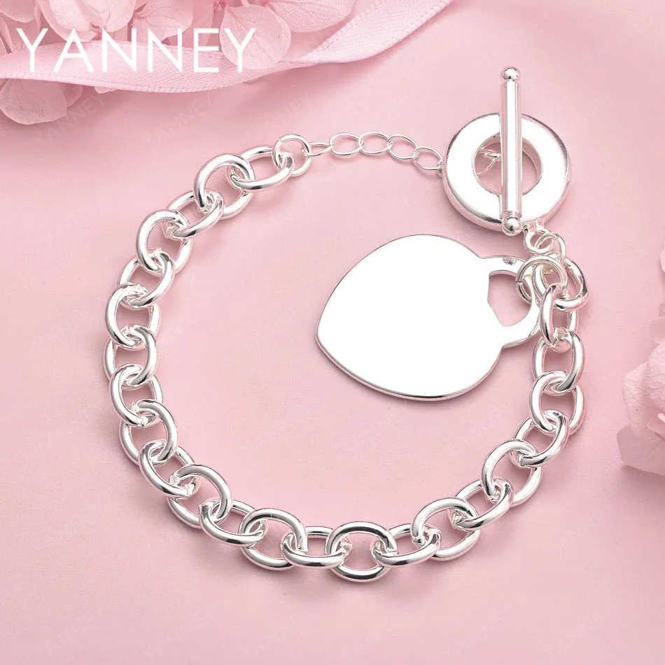 

925 Sterling Silver 8 Inch Delicate Round Heart Bracelet Fashionable Women Party Jewelry Gift Wedding Accessories