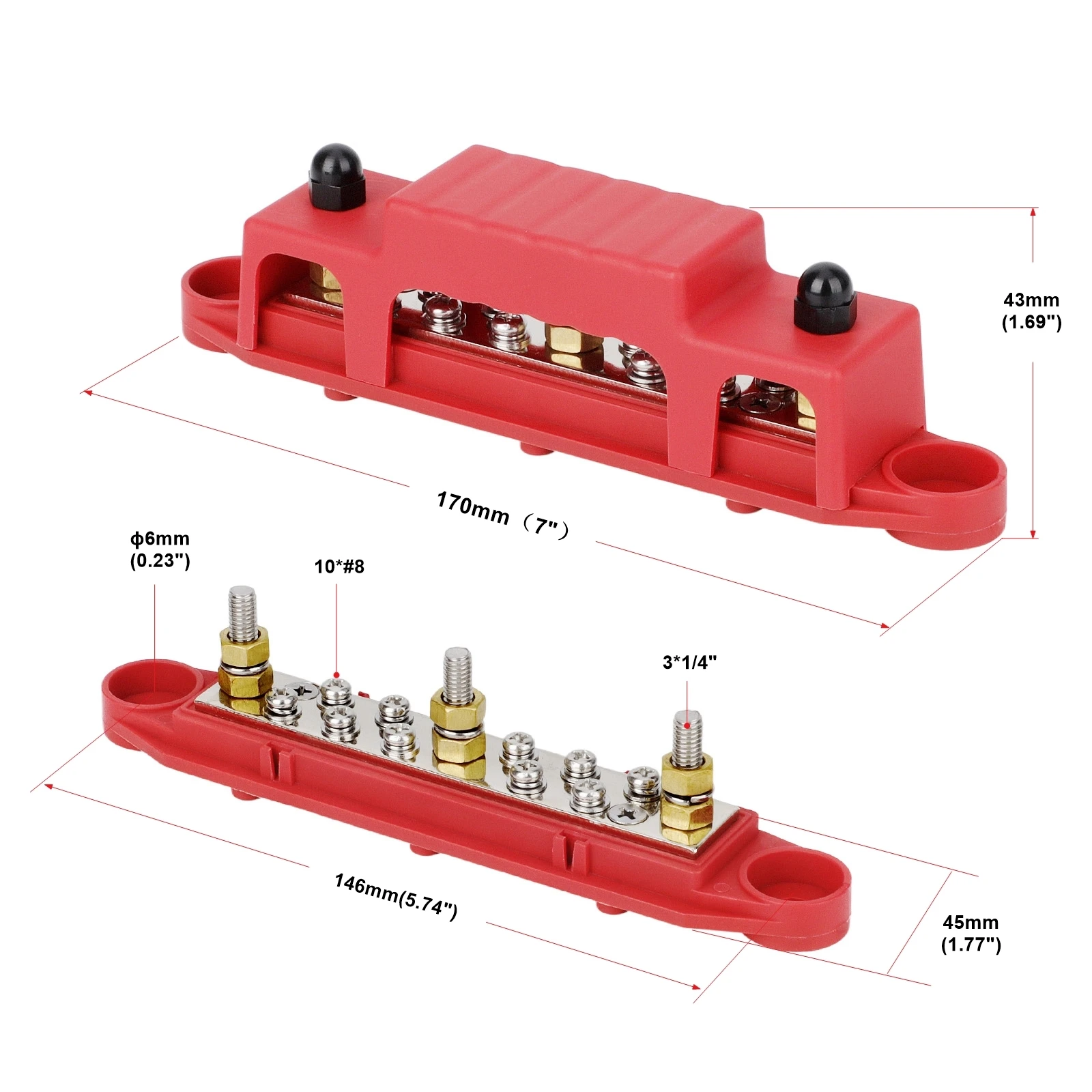 Heavy Duty 150A BusBar Block Power Distribution Terminal Block 10 Terminal Screws Bus Bar for Camper Car Boat Marine Caravan RV