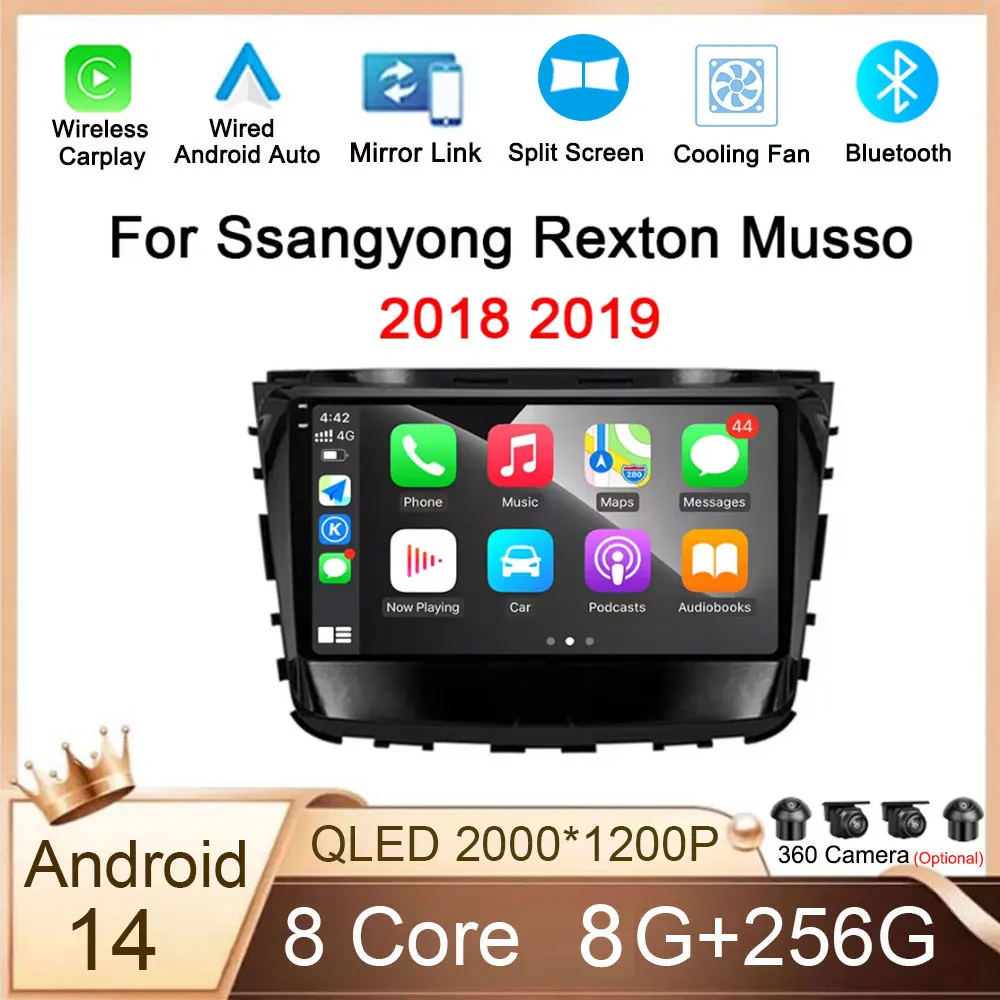 

Автомобильное радио, стерео 9 "Android 14 Для Ssangyong Rexton Musso 2018 2019, мультимедийный видеоплеер, беспроводной Carplay, GPS-навигация, GPS