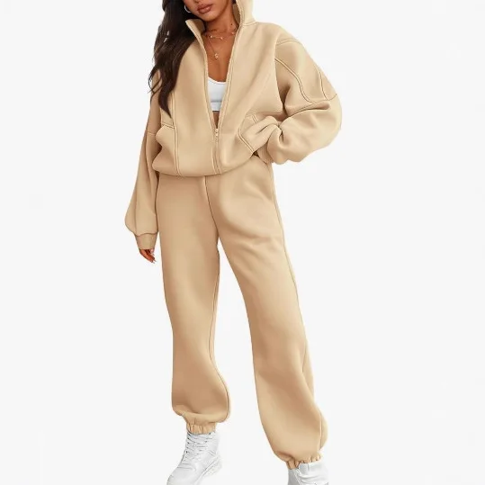 Women's Loose Casual Sweatshirt And Sweatpants Two-piece Set Womans Clothing 2 Pieces Set Stand Collar Zipper Sports Style Suit
