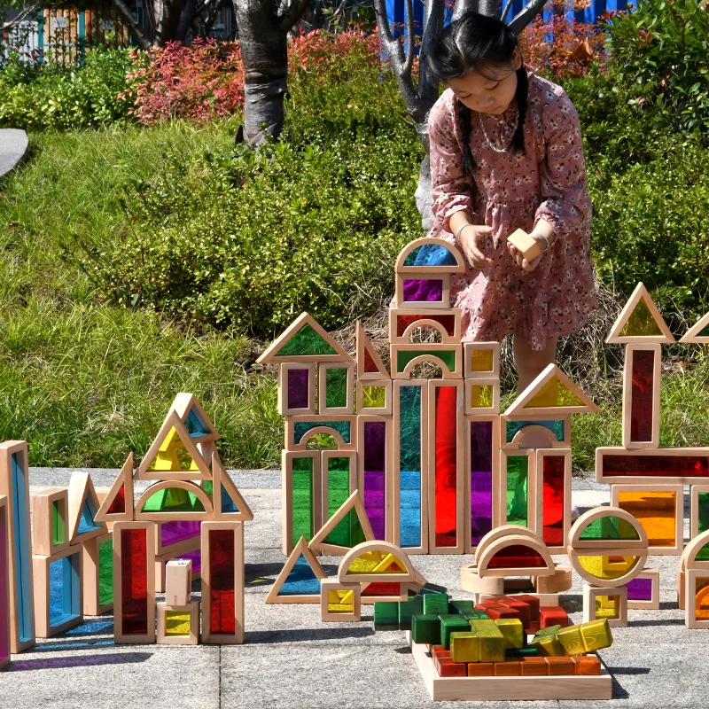Children's wooden large beech acrylic translucent geometric building block