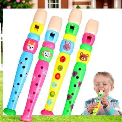 4 pçs flautas de seis buracos colorido animal impressão gravadores de plástico educação precoce instrumentos musicais para crianças iniciantes aulas