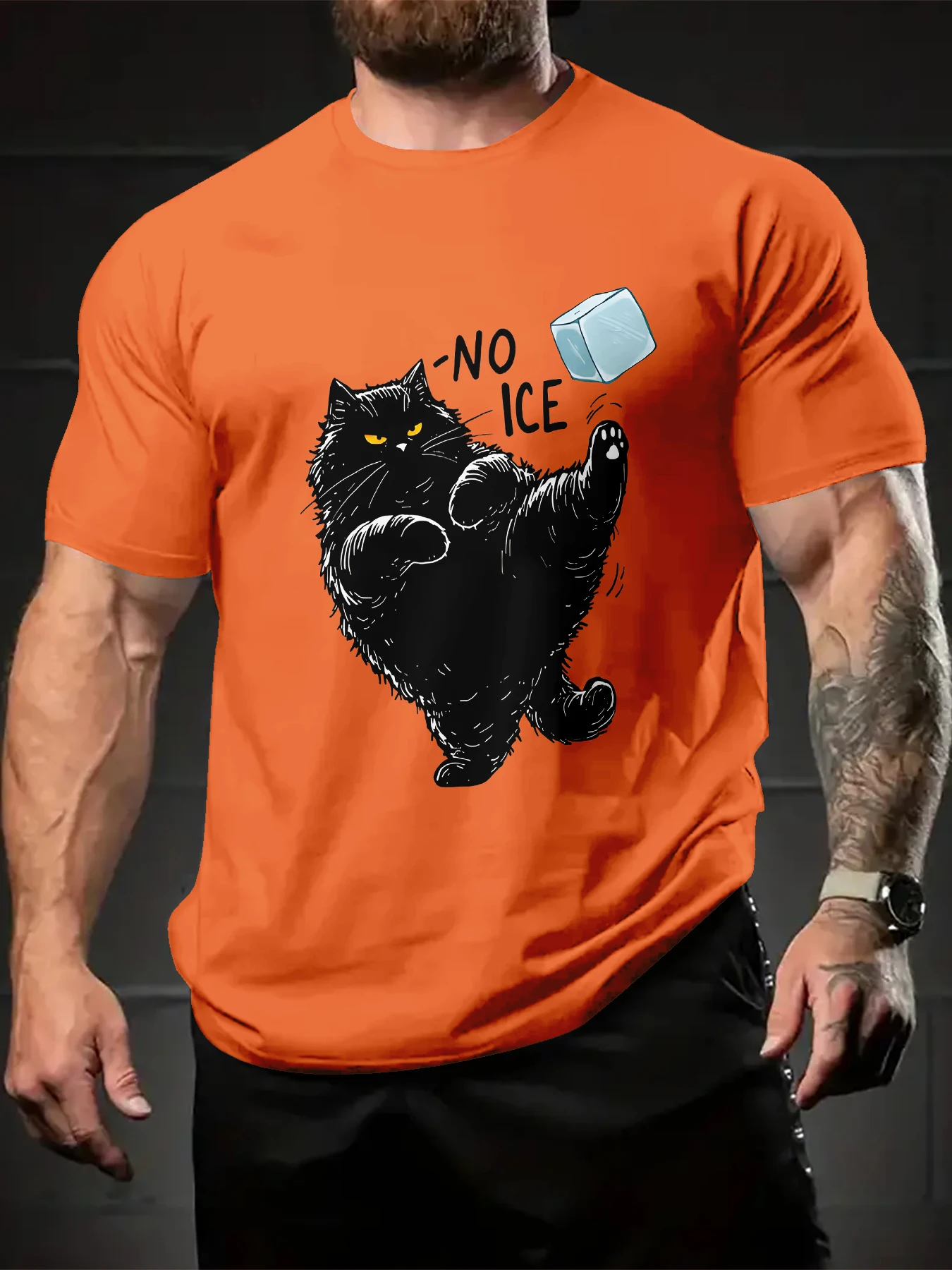 Vintage Style Angry Black Cat And Ice Cube Print Men's T-shirt
