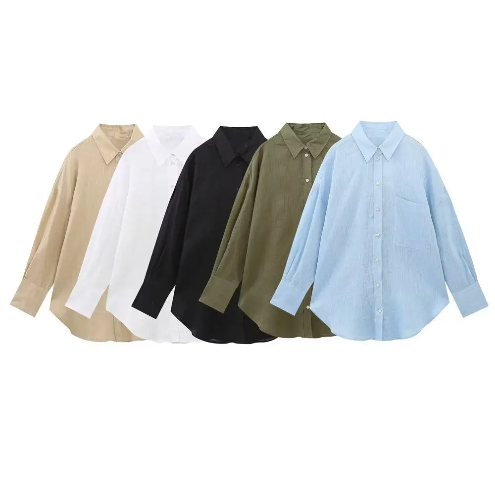 

Women Fashion With Pocket Oversized Shirts Vintage Long Sleeve Button-up Female Blouses Blusas Chic Tops