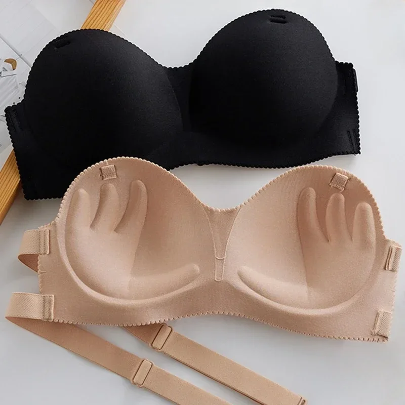 Women Sexy Backless Invisible Bra Push Up Lingerie Seamless Brassiere Black Strapless Bandeau No Sewing Solid Strapless Bra