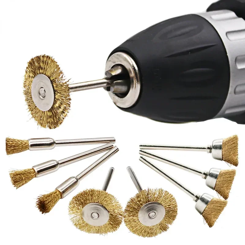 3/9 Polishing Wheel T-shaped Small Brush Accessory Wire Brass Mini Brush Rotary Tool Dremel Drill Bits Electric Drill Brush Set