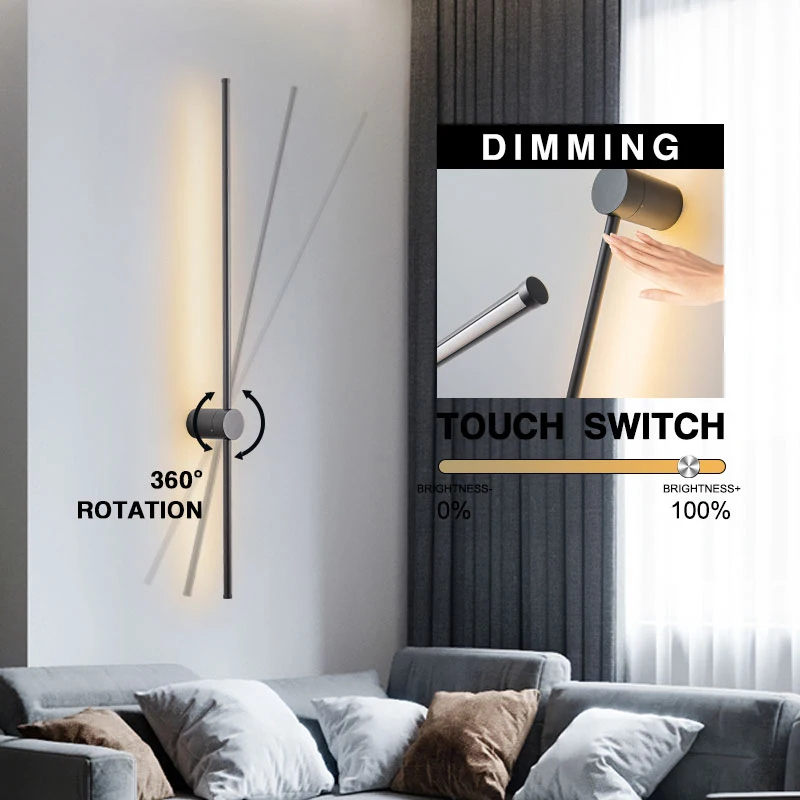 Touch Dimmable LED Wall Lights Black Copper Wall Lamps for Bedroom Living Room Indoor Wall Sconce Lighting Fixtures Corridor