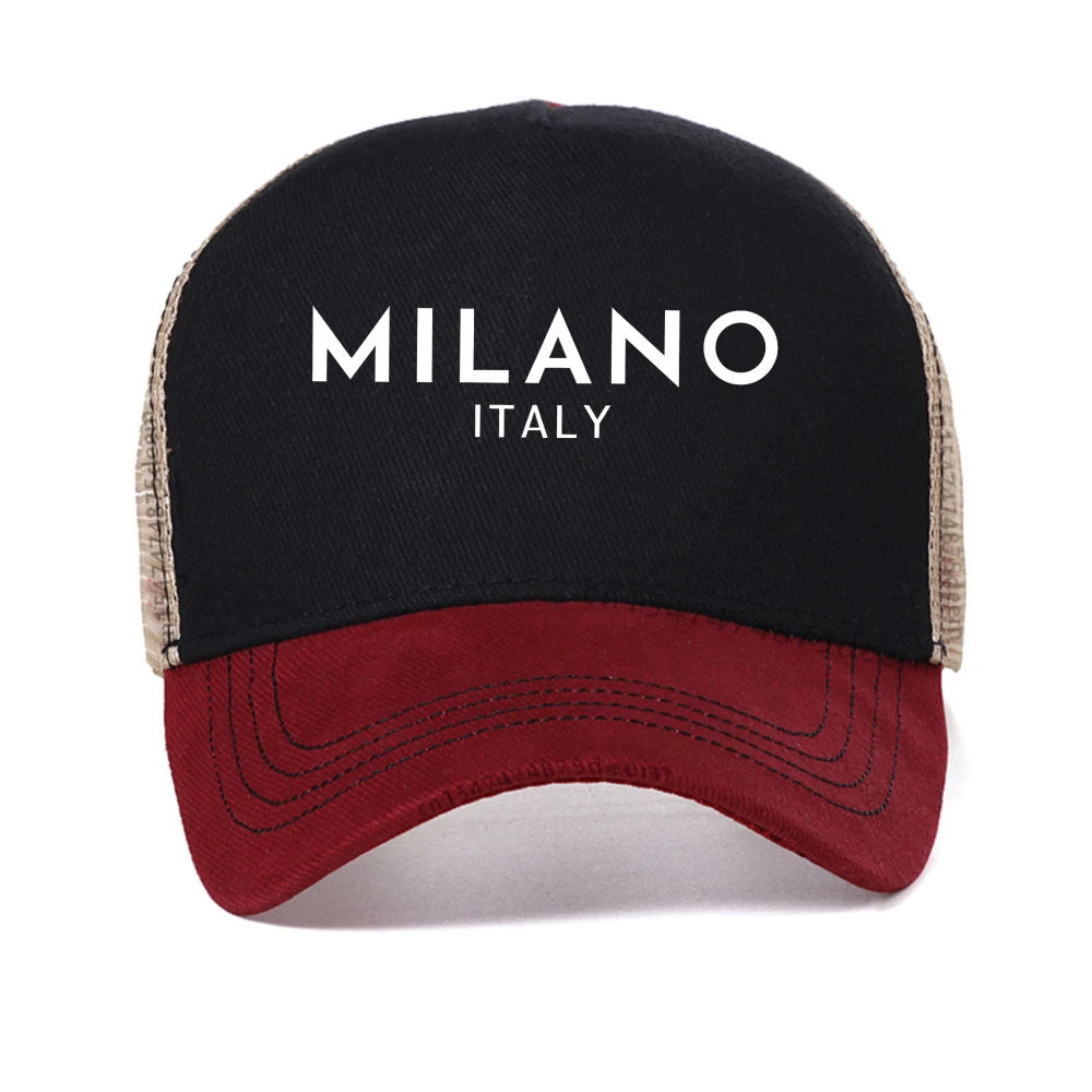 ميلانو إيطاليا العلم اللون المطبوعة الرجال قبعة بيسبول الشارع الشهير الهيب هوب الذكور قبعات موضة الصيف تنفس شبكة snapback قبعة