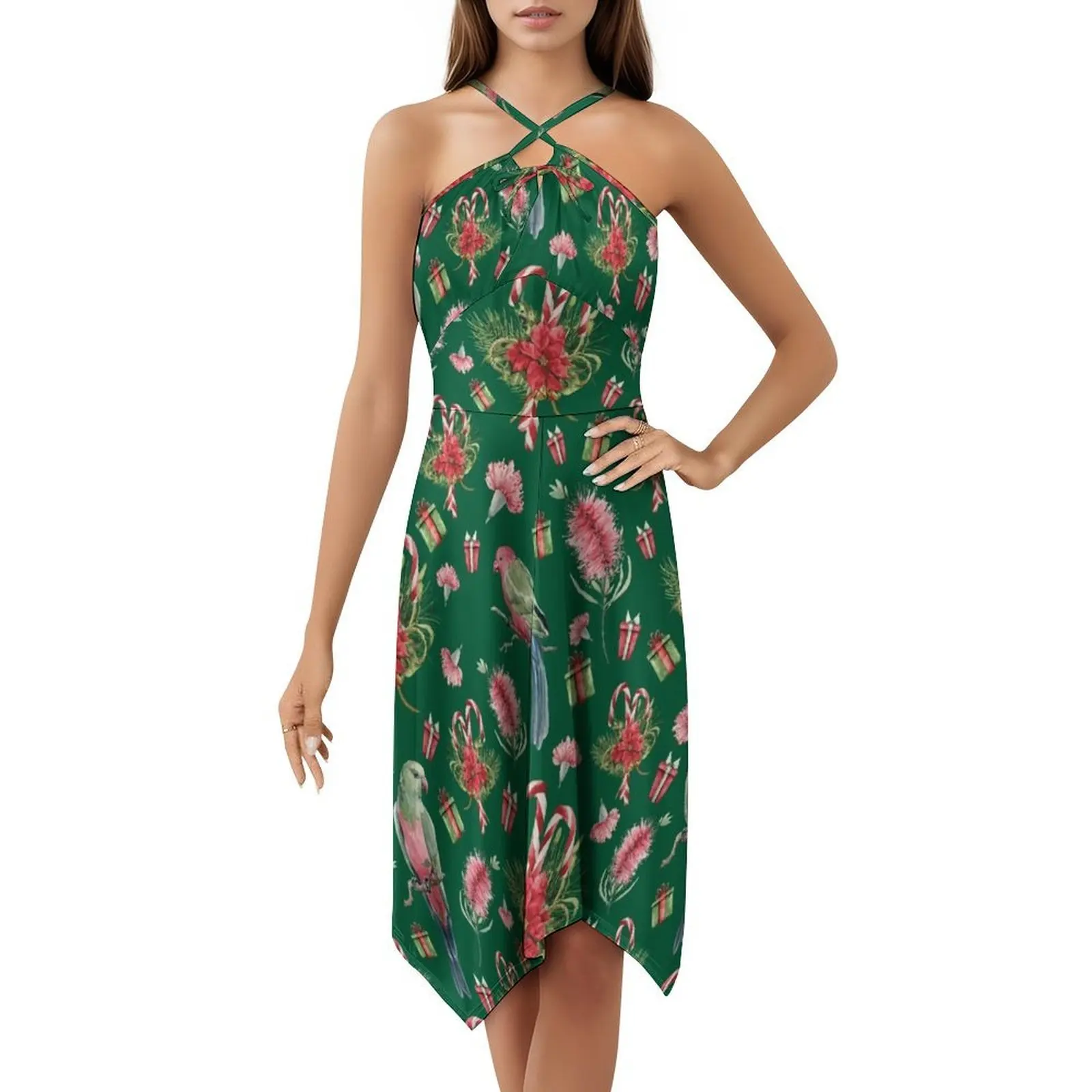 الطيور والزهور الأصلية الأسترالية - فستان حفلات نسائي مطبوع عليه عيد الميلاد ملابس الشارع الشهير ملابس نادي مطبوعة عصرية للإناث