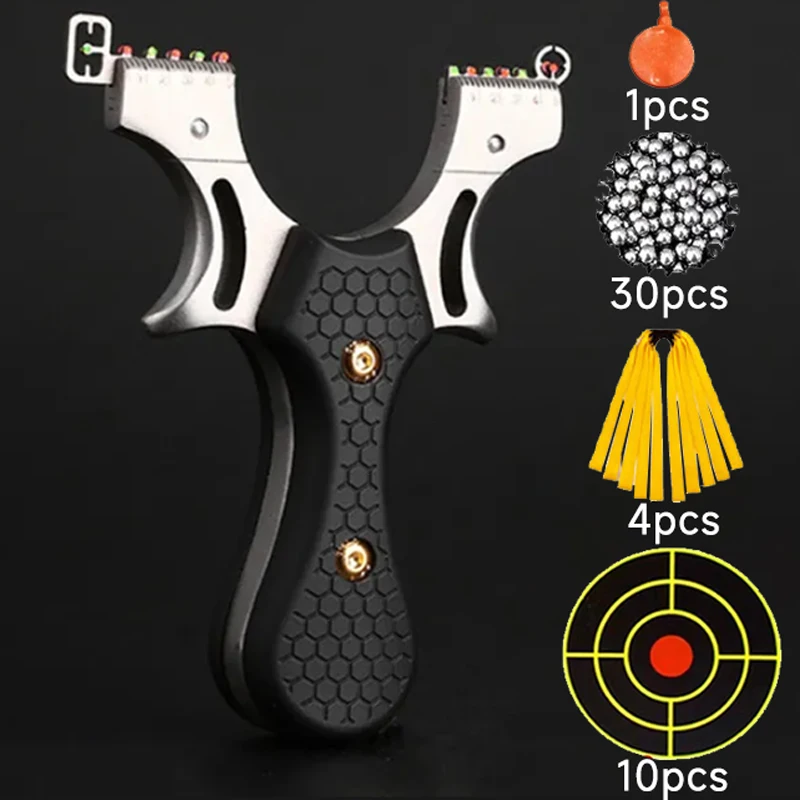 High Precision Metal Slingshot para Caça Aim Assist Tiro Simples Skin Band Pacote Kit ao ar Livre